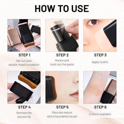 GlowFuse Twin Stick — Dual Head 2-in-1 Blend & Cover Formula, All-Day Dewy Glass Skin Finish