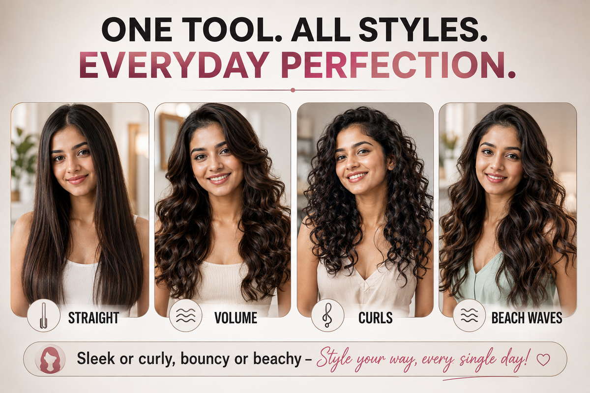 AeroVolt Curl Pro 5-in-1 Hot Air Styling Wand — Detachable Ceramic Brush Head, Volumizing Comb Attachment, Multiple Heat Settings, Salon-Style Blowout & Curling Tool for All Hair Types
