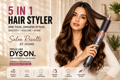 AeroVolt Curl Pro 5-in-1 Hot Air Styling Wand — Detachable Ceramic Brush Head, Volumizing Comb Attachment, Multiple Heat Settings, Salon-Style Blowout & Curling Tool for All Hair Types