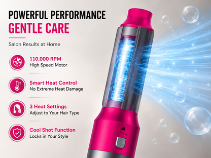AeroVolt Curl Pro 5-in-1 Hot Air Styling Wand — Detachable Ceramic Brush Head, Volumizing Comb Attachment, Multiple Heat Settings, Salon-Style Blowout & Curling Tool for All Hair Types